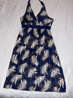 Laundry By Shelli Segal Navy Floral Feather-Print Dress